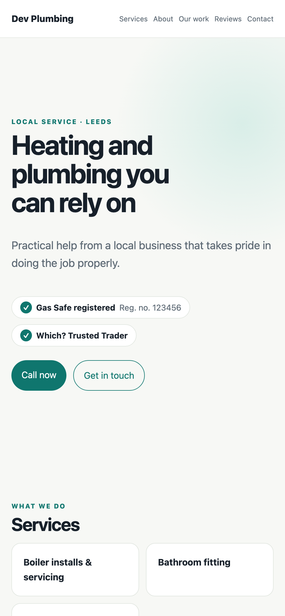 An example trade website home page
